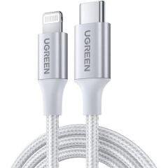UGREEN 70523 Type-C to Lightning 3A Power Delivery MFi Sertifikalı Örgülü Hızlı Şarj ve Data Kablosu 1 Metre Gümüş