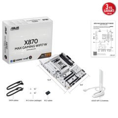 ASUS X870 MAX GAMING WIFI 7 AM5 DDR5 AMD Ryzen USB4 5x M.2 HDMI 2xDP 2.5G LAN Beyaz ATX Anakart