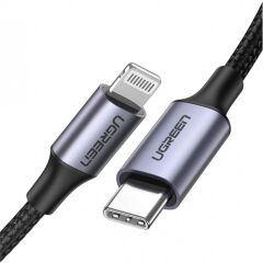 UGREEN 60761 Type-C to Lightning 3A Power Delivery MFi Sertifikalı Örgülü Hızlı Şarj ve Data Kablosu 2 Metre Siyah