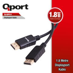 Qport Q-DP01 1.8 Metre DisplayPort to DisplayPort 4K 60Hz V1.2 Profesyonel Görüntü Kablosu