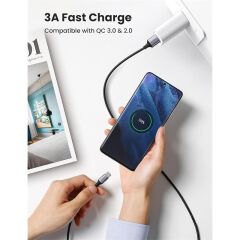 UGREEN 60126 Type-C to USB-A 3A Quick Charge Örgülü Hızlı Şarj ve Data Kablosu 1 Metre Siyah