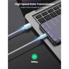 UGREEN 60133 Type-C to USB-A 3A Quick Charge Örgülü Hızlı Şarj ve Data Kablosu 2 Metre Gümüş Beyaz