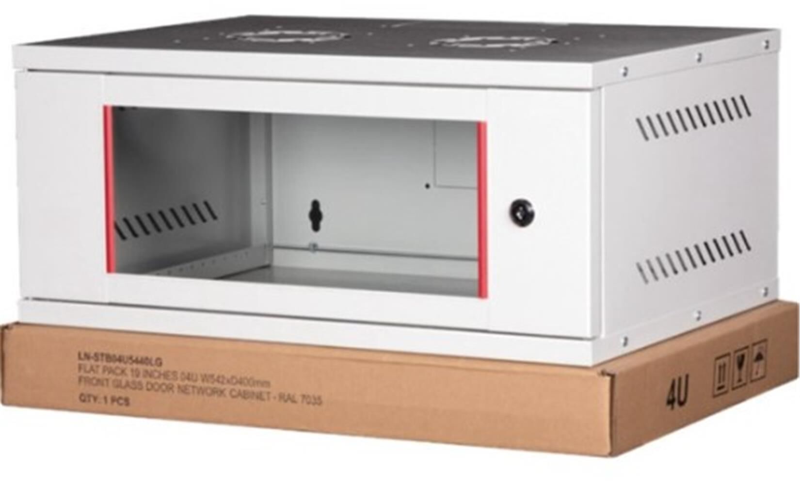 Lande LN-STB04U5440LG 4U 540x400 mm Ön Tek Cam Kapaklı Duvar Tip Boş Demonte Rack Kabinet