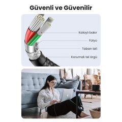 UGREEN USB‑C to USB‑C 3 A 60 W QC/PD Örgülü Hızlı Şarj & Data Kablosu 2 m Siyah (Model US309‑50152) – 480 Mbps, 56 KΩ Güvenlik Dirençli