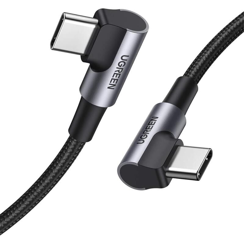UGREEN USB‑C to USB‑C 3 A 60 W PD/QC 90° Örgülü Hızlı Şarj & Data Kablosu 2 m Siyah (Model US323‑70531)