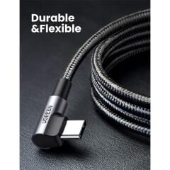 UGREEN USB‑C to USB‑C 3 A 60 W PD/QC 90° Örgülü Hızlı Şarj & Data Kablosu 2 m Siyah (Model US323‑70531)