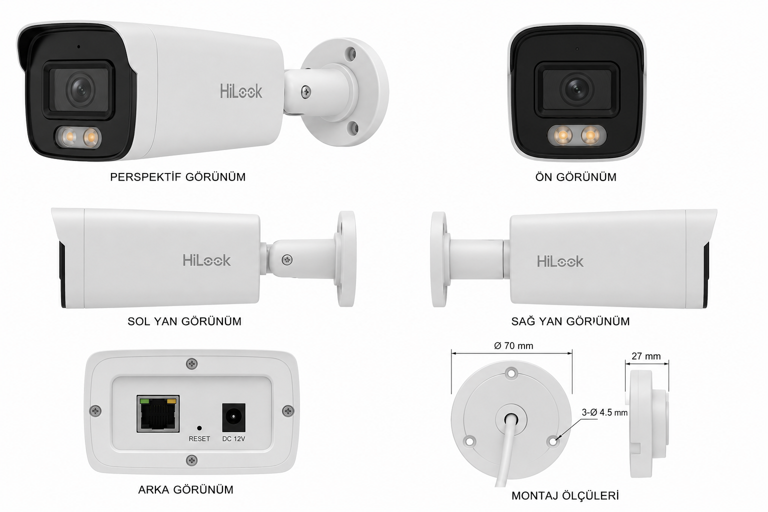 HiLook IPC-B180HA-LUF/SL 8MP 2.8mm Canlı Uyarı Akıllı Renkli Sabit Bullet IP Güv. Kam