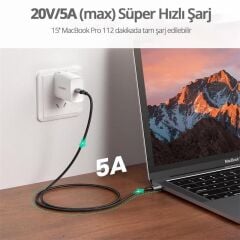 UGREEN USB‑C to USB‑C 5 A 100 W QC/PD 3.1 Örgülü Hızlı Şarj & Data Kablosu 2 m Siyah (Model 90440) – 10 Gbps, 56 KΩ Güvenlik Dirençli