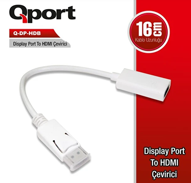 QPort Q-DP-HDB DisplayPort to HDMI Görüntü ve Ses Dönüştürücü Adaptör (4K Destekli)