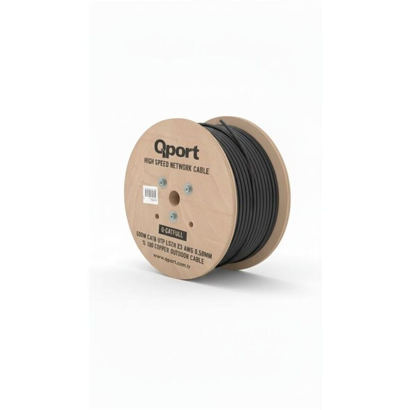 Qport Q-CATFULL 500m LSZH Cat6 Outdoor 23AWG 0.58mm %100 Bakır Siyah Kablo