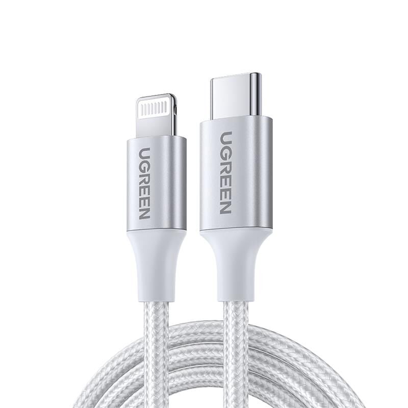 UGREEN USB‑C to Lightning 3 A PD MFi Sertifikalı Örgülü Hızlı Şarj & Data Kablosu 2 m Gümüş (Model US304‑70525)