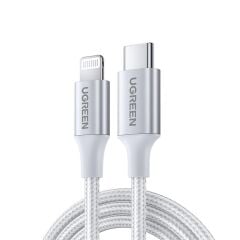 UGREEN USB‑C to Lightning 3 A PD MFi Sertifikalı Örgülü Hızlı Şarj & Data Kablosu 2 m Gümüş (Model US304‑70525)