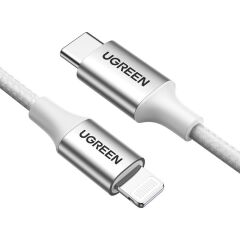 UGREEN USB‑C to Lightning 3 A PD MFi Sertifikalı Örgülü Hızlı Şarj & Data Kablosu 2 m Gümüş (Model US304‑70525)
