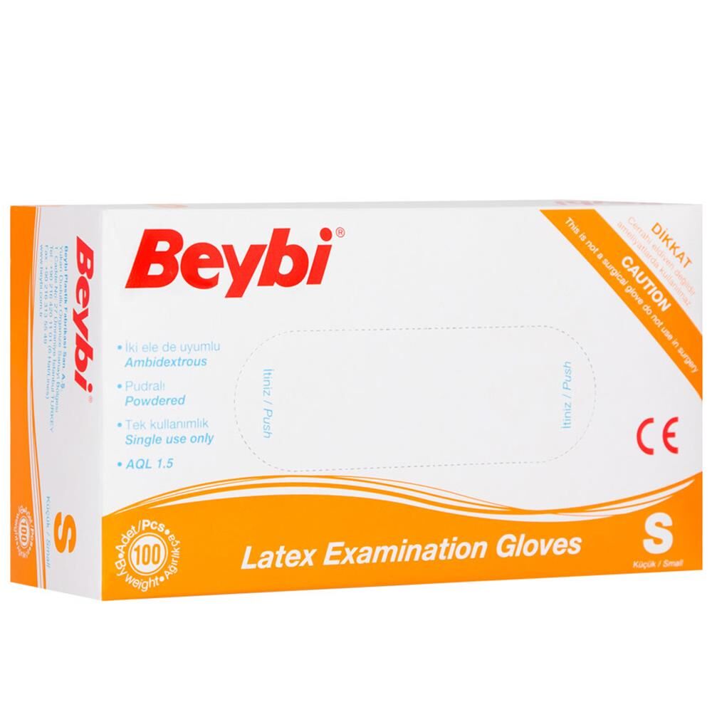 Beybi Pudralı Lateks Muayene Eldiveni No:S (100'lü Paket)