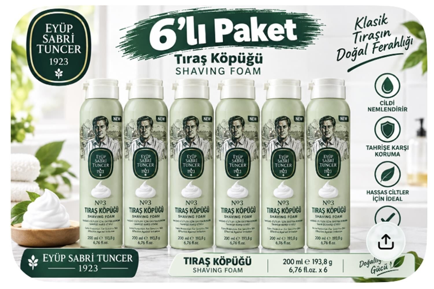 Eyüp Sabri Tuncer Tıraş Köpüğü No:3 - 200 ml 6lı Paket
