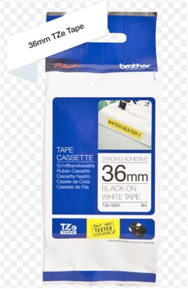 Brother TZe-S261 36 mm Beyaz Üzeri Siyah Laminasyonlu Etiket