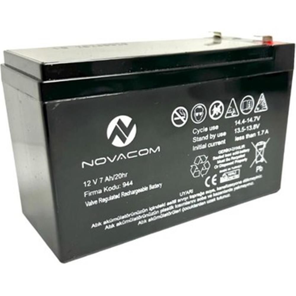 Nova 12V 7Ah Tam Bakımsız Kuru Akü - VRLA AGM Derin Döngü UPS ve Güvenlik Sistemleri Aküsü (2kg)