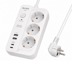 S-link PRZ06 3 Soketli 2 USB 2 TYPE-C PD20 2M 306 Joule Tam Bakır Kablolu Beyaz Akım Korumalı Priz