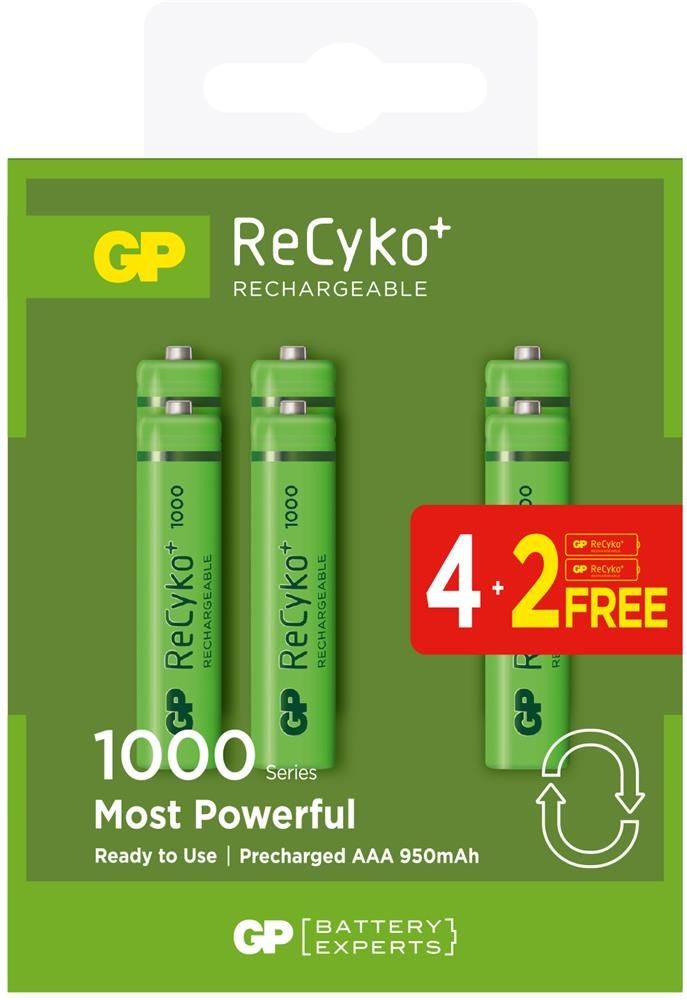 GP ReCyko 950 mAh AAA NiMH Şarj Edilebilir İnce Kalem Pil 4+2'li Paket GP100AAAHCE4-2BB