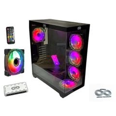 AZTECH AZT101 B 5 x RGB Fan Uzaktan Kumanda Siyah Temperli Cam Akvaryum Gaming Kasa RGB Switch