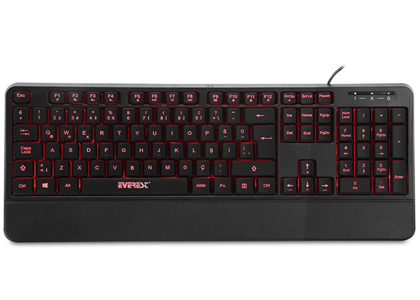 Everest KB-R61 BRIGHT Siyah USB 3 Renk Aydınlatmalı Q Multimedia Klavye (Sabit Bilek Destekli)