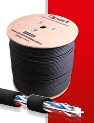 Qport Q-CATO2 Cat6 23AWG 500m Outdoor UV Dayanımlı Siyah Makaralı Ethernet Kablosu