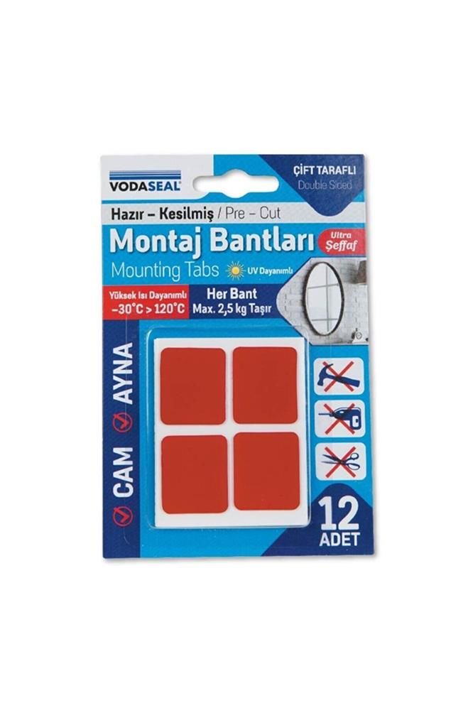 Vodaseal Hazır Kesilmiş Şeffaf Çift Taraflı Montaj Bandı 12'li Paket