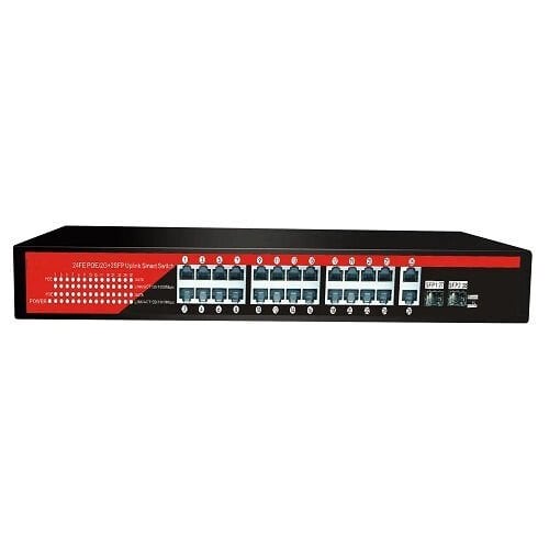 EZCOOL EZ-24PSF-SFP 24 Port 24x10/100Mbps Fast Ethernet PoE + 2x10/100/1000Mbps Gigabit Uplink + 2xSFP Fiber Port 320W IEEE 802.3af/at Unmanaged PoE Switch