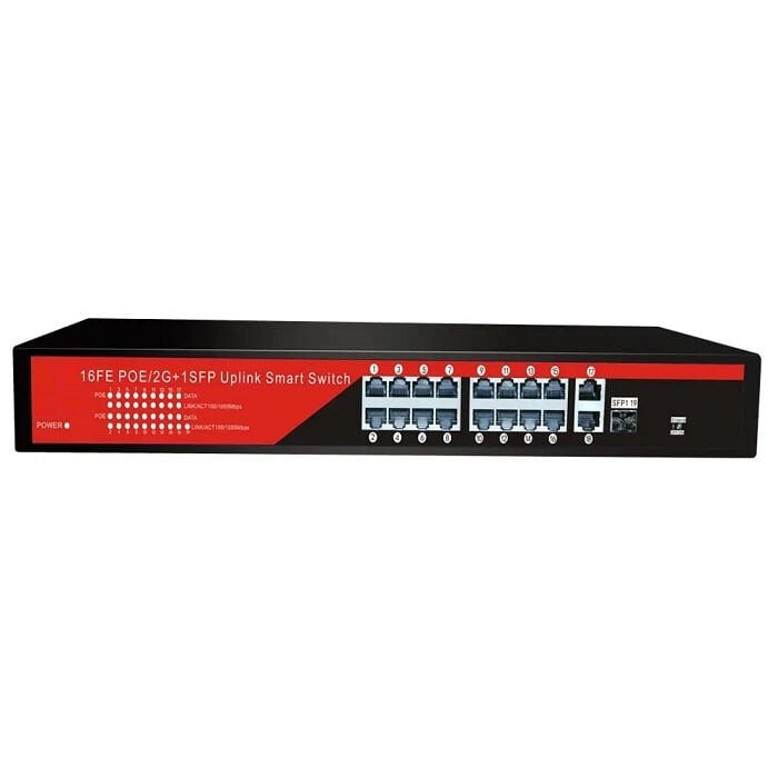 EZCOOL EZ-16PSF-SFP 16 Port 16x10/100Mbps Fast Ethernet PoE + 2x10/100/1000Mbps Gigabit Uplink + 1xSFP Fiber Port 240W IEEE 802.3af/at Unmanaged PoE Switch