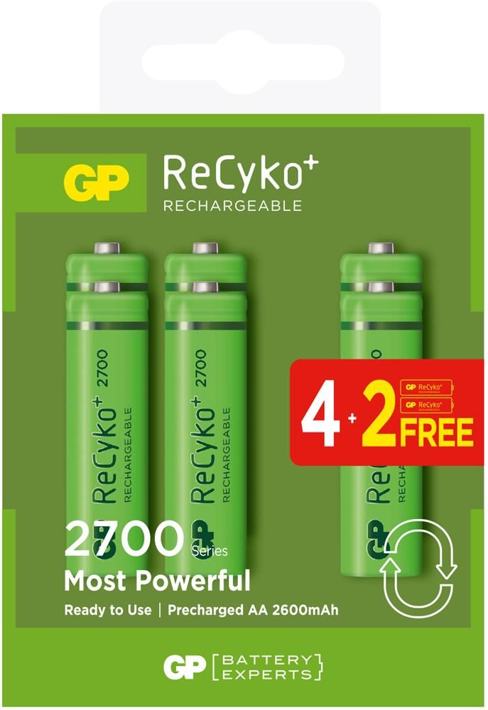 GP ReCyko AA 2600 mAh NiMH Şarj Edilebilir Kalem Pil - 6'lı (4+2) Ekonomik Paket (GP270AAHCE4-2)