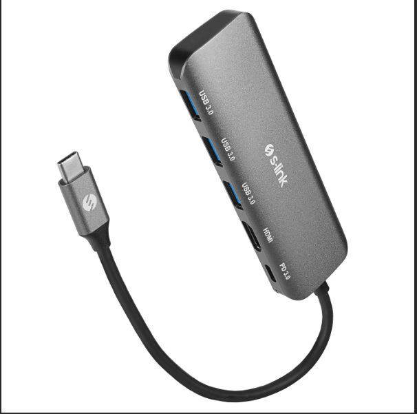 S-Link SWV-USBC030 HDMI 4K 30Hz Gri Metal Type-C to 3x USB 3.0 1x USB-C PD Şarj 6-in-1 Çoklayıcı Hub Adaptör