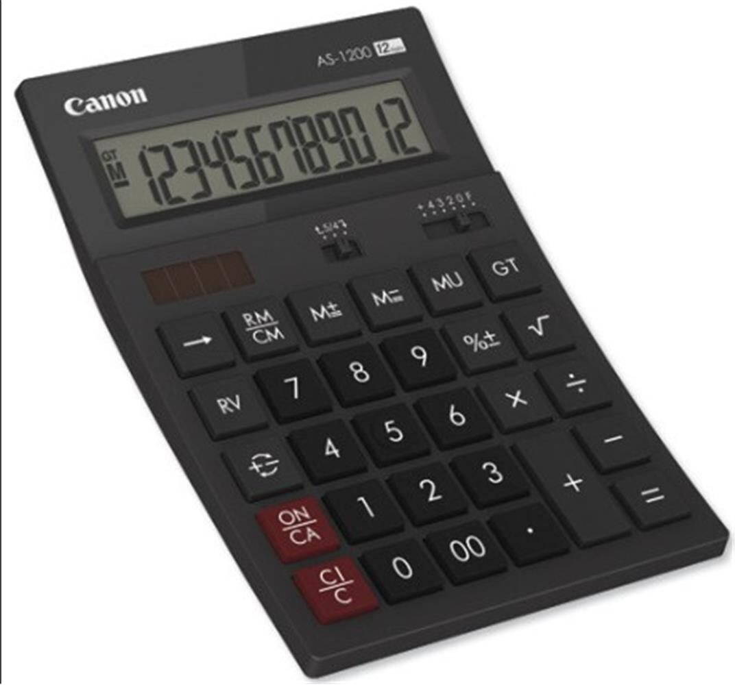 Canon AS-1200 12 Haneli Çift Güç Kaynaklı Masaüstü Hesap Makinesi - Siyah