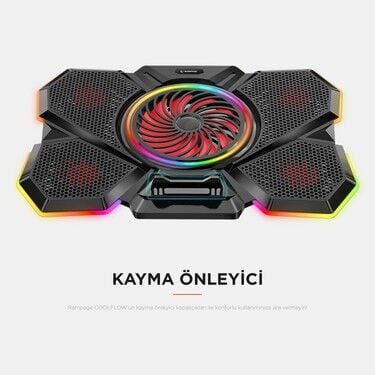 Rampage S47 COOLFLOW 5 Adet Kırmızı Led Fan 1 Usb 7 Kademe 17.3 Notebook Soğutucu Stand