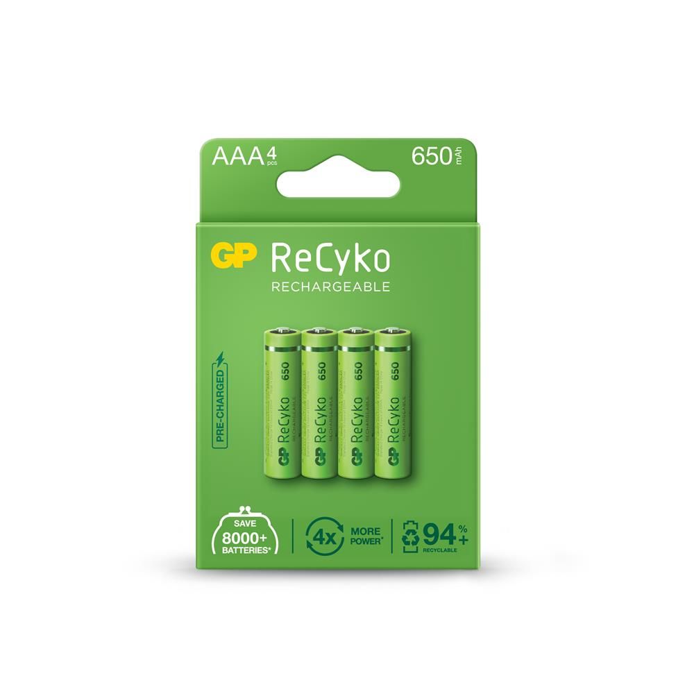 GP ReCyko AAA 650mAh NiMH Şarj Edilebilir İnce Kalem Pil 4'lü Paket