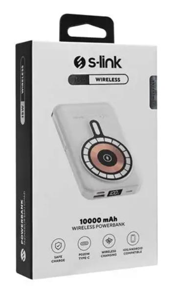 S-link M1029 10000mAh MagSafe LCD Powerbank 22.5W Hızlı Şarj Beyaz