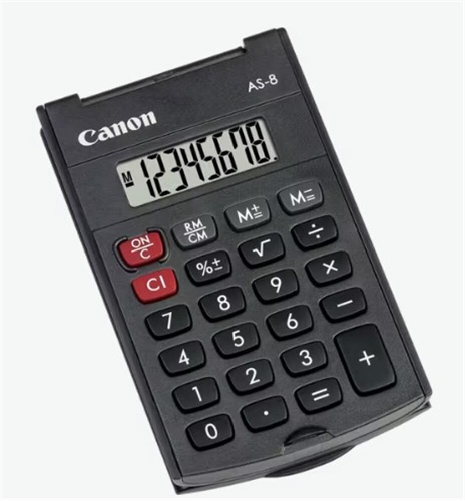 Canon AS-8 8 Haneli Cep Tipi Kapaklı Hesap Makinesi - Arkaya Katlanan Koruyucu Kapak