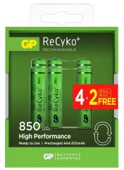 GP ReCyko 850 Serisi AAA 850 mAh NiMH Şarj Edilebilir İnce Kalem Pil - 6'lı Paket (4+2)