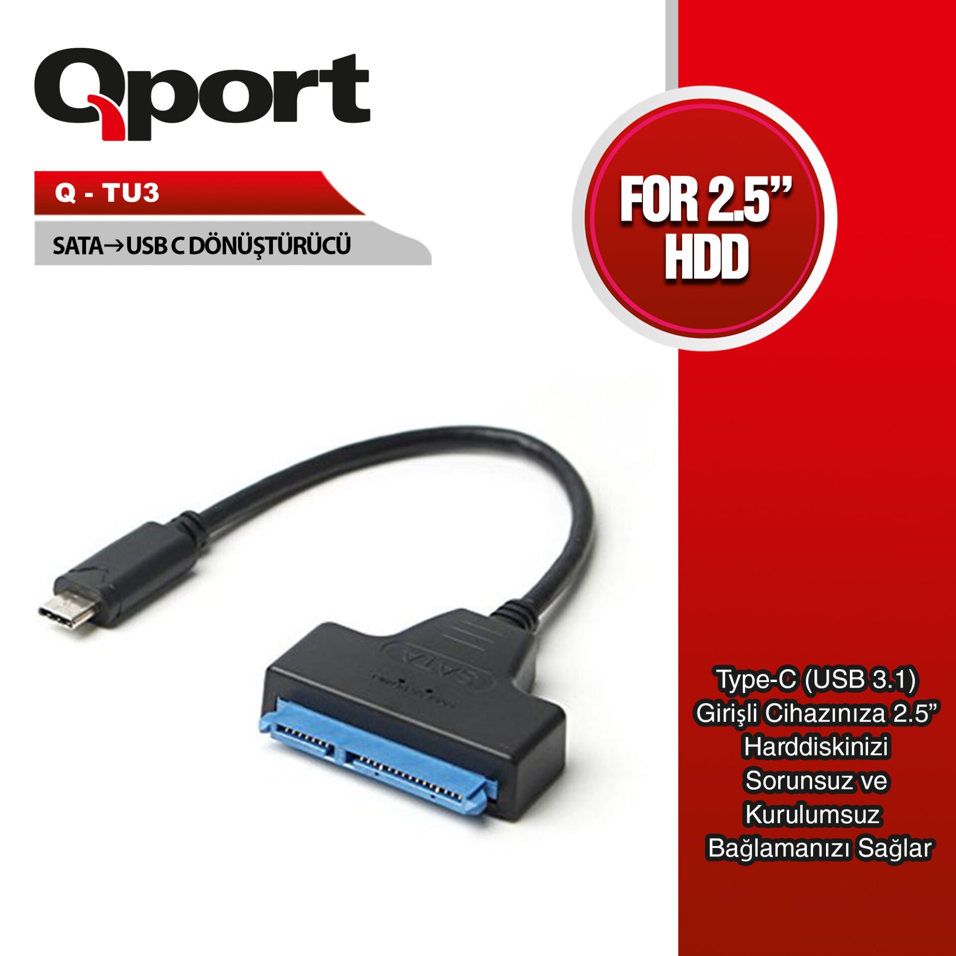 Qport Q-TU3 USB 3.1 Type-C to SATA 2.5'' SSD / HDD Disk Çevirici Adaptör