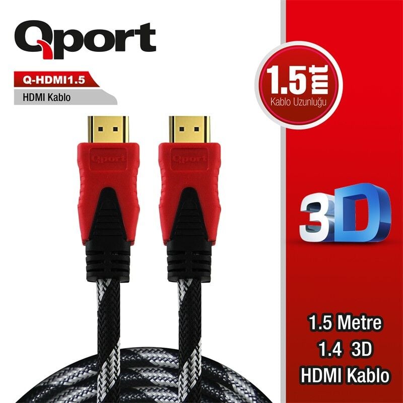 QPORT Q-HDMI1.5 1.5 METRE ALTIN UÇLU HDMI KABLO 1.4V