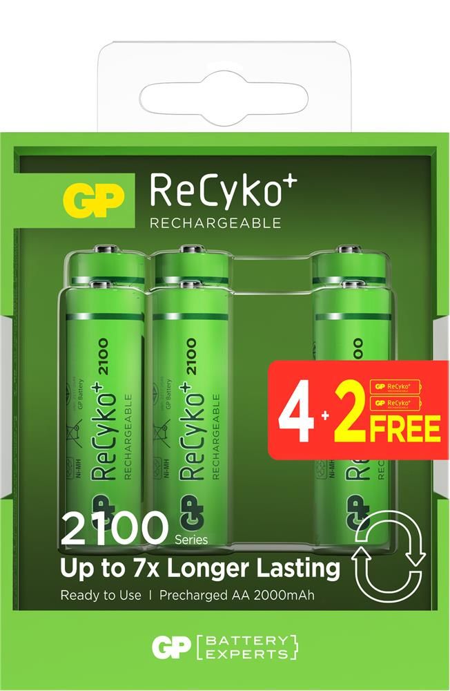 GP ReCyko Pro AA 2000 mAh 1.2V NiMH Şarj Edilebilir Kalem Pil, 6'lı Paket (4+2 Avantajlı Paket)
