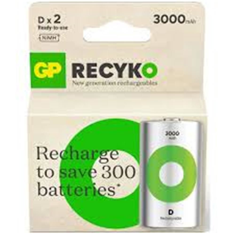 GP ReCyko 3000 mAh D Boy Büyük Boy NiMH Şarj Edilebilir Pil 2'li Paket GP300DHCR21-2TLB2