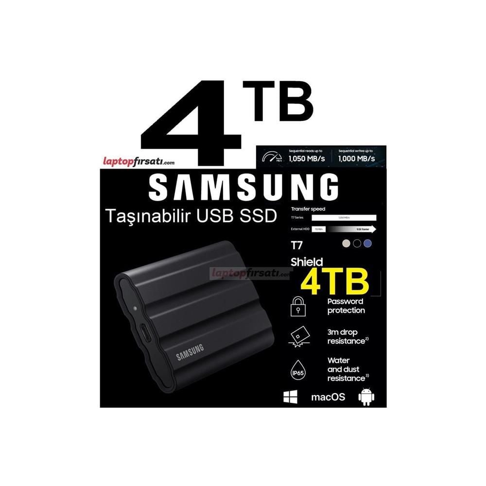 Samsung 4TB T7 Shield MU‑PE4T0S‑WW USB 3.2 Gen 2 Siyah Taşınabilir SSD