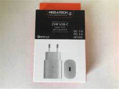 Megatech 25W PD 3.0 & QC 3.0 Destekli USB-C Hızlı Şarj Adaptörü (Beyaz)