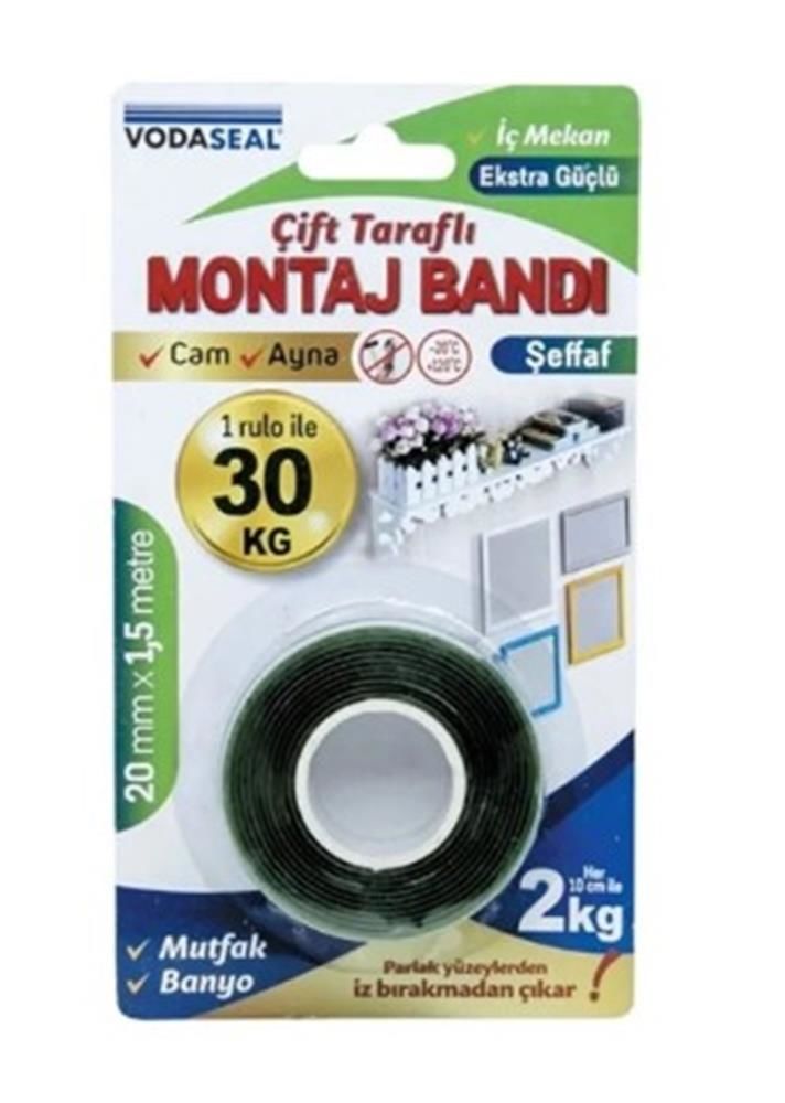 Vodaseal VHB İç Mekan Şeffaf Çift Taraflı Montaj Bandı 19 mm x 1.5 m