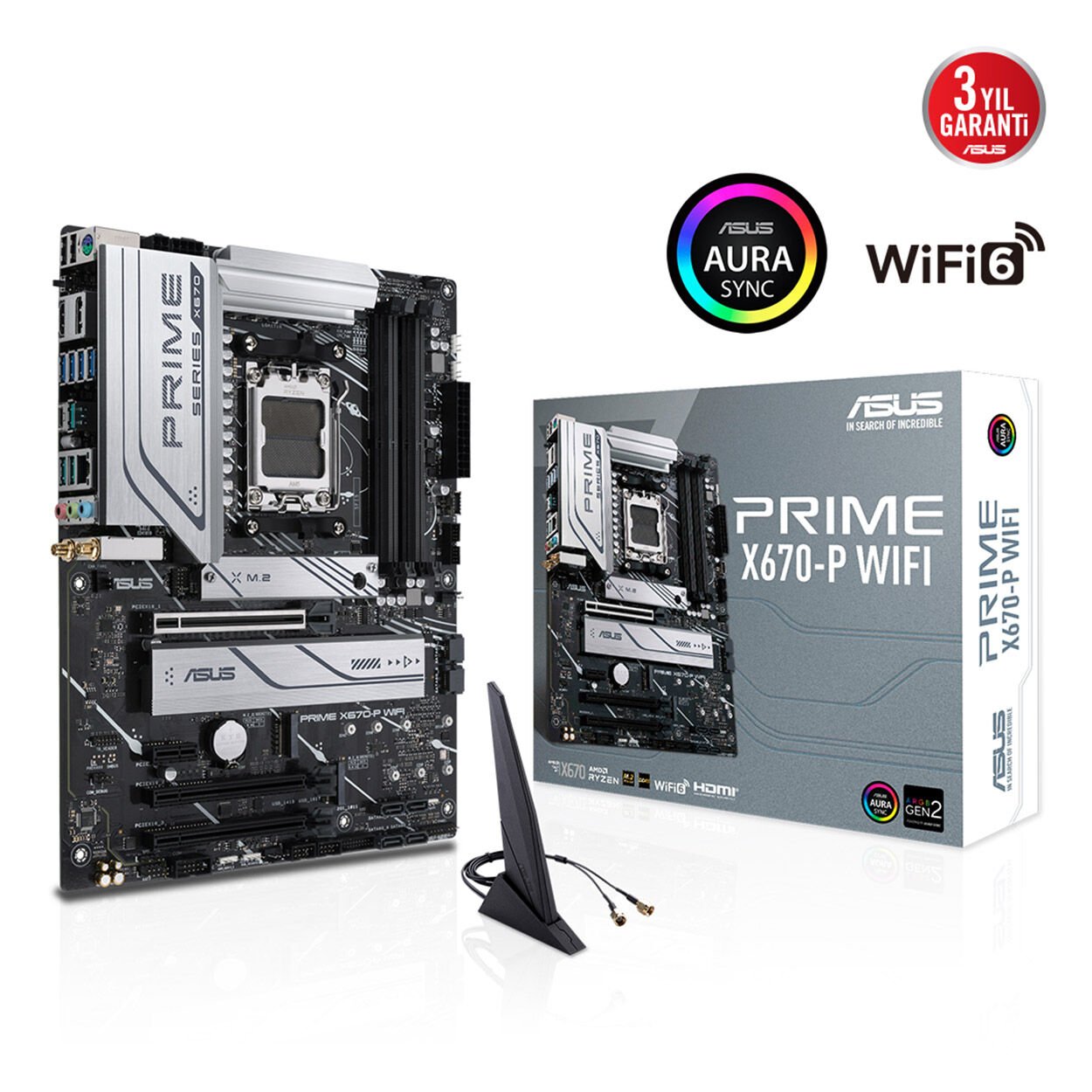Asus PRIME X670-P WIFI AMD X670 AM5 DDR5 6400MHz (OC) HDMI DP 3x M.2 Wi-Fi 6 ATX Anakart