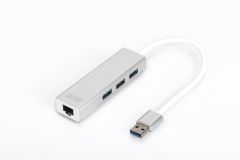 Digitus DA-70250 3 Port USB 3.0 + Ethernet Hub Siyah