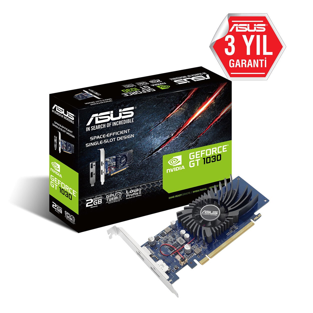 2 GB ASUS GT1030-2G-BRK GDDR5 64bit 1506Mhz 1xHDMI 1xDP LOW PROFİLl EKRAN