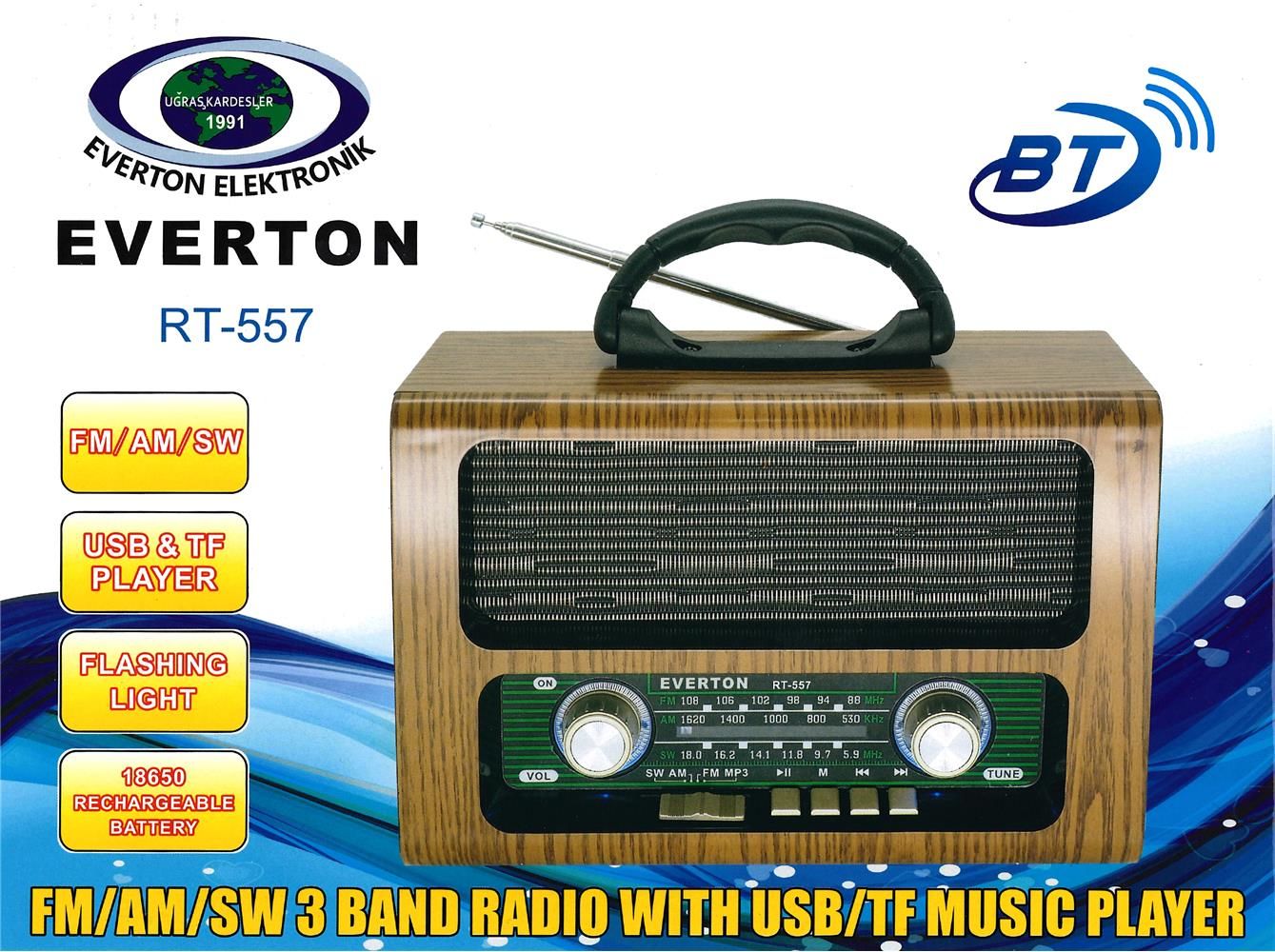 Everton Rt-557 Bluetooth FM-USB-TF-AUX Şarjlı Nostaljik Radyo