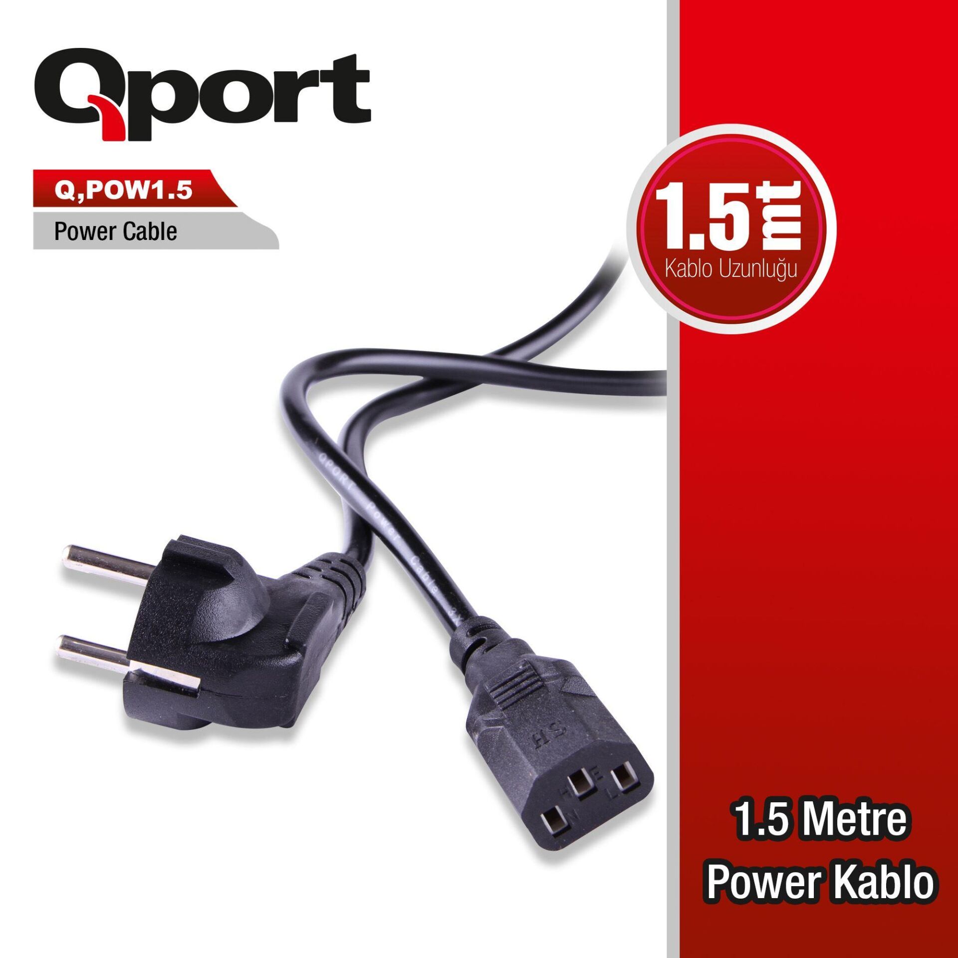Q‑PORT Q‑POW1.5 0.75 mm² 1,5 m PC Power Kablosu