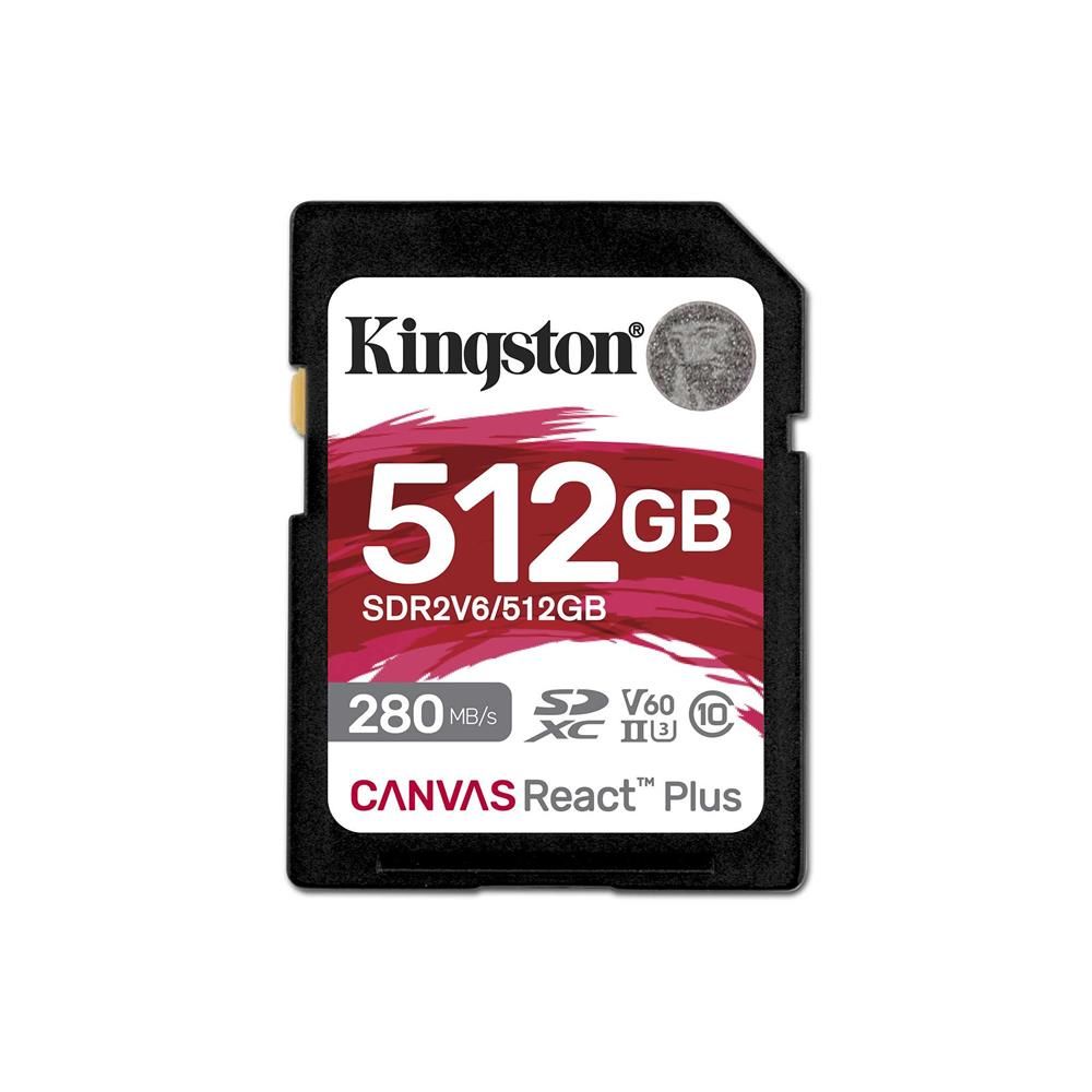 Kingston SDR2V6-512GB Canvas React Plus SDXC UHS-II 280R-150W U3 V60 Full HD/4K SD Hafıza Kartı